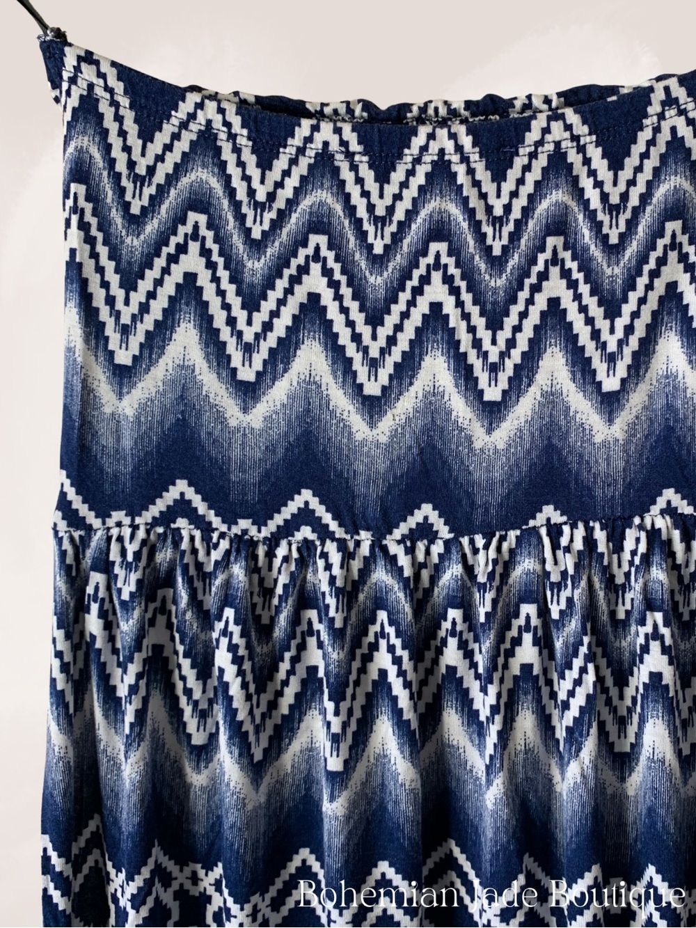 Iris Los Angeles Strapless Maxi Dress Women’s Small Blue White Tribal Chevron - Picture 5 of 7